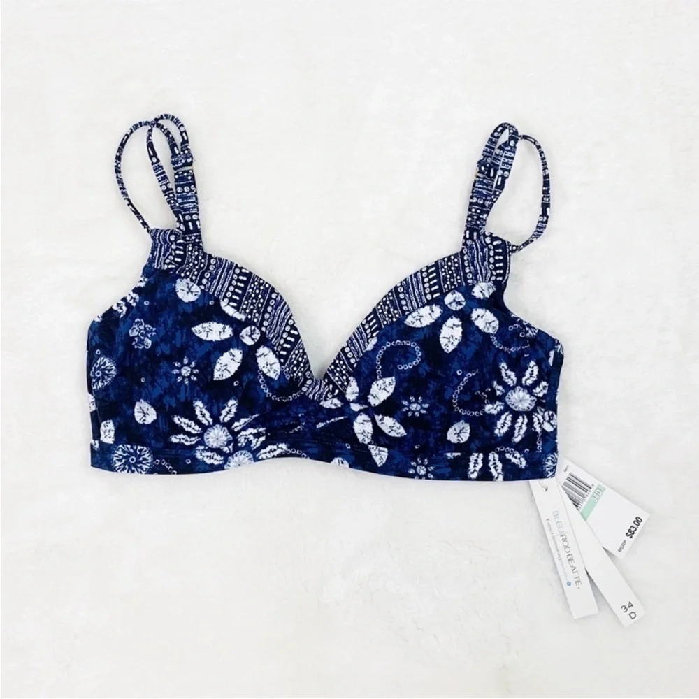 NWT Bleu Rod Beattie Take A Dip Printed Adjustable V-Neck Bikini Top